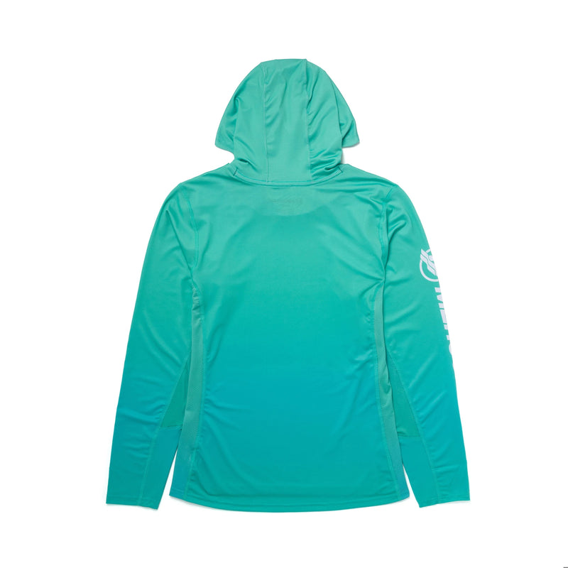 Load image into Gallery viewer, Hooded Performance women Shirt - Aqua Gradient
